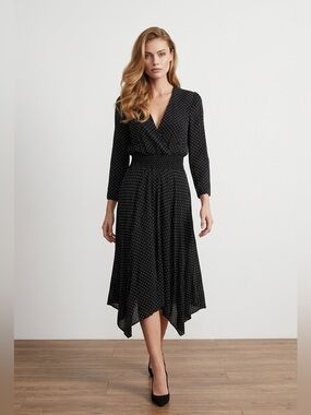 MAJE Black Polka Dot Midi Dress Size 34